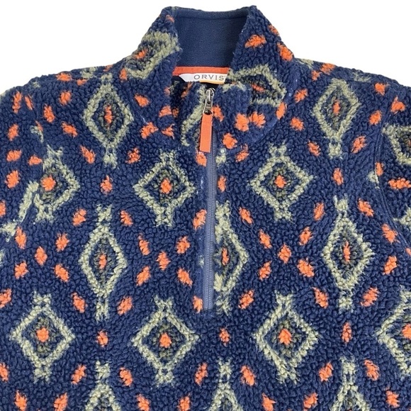 Orvis Sherpa Fleece Snow River Quarter Zip Pullover Aztec Southwestern Print M - Picture 7 of 16